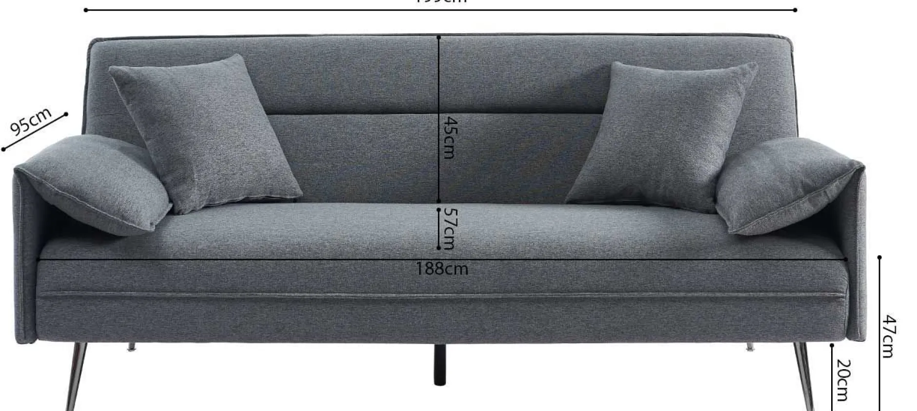 Graues Sivas Sofabett | Eukalyptusrahmen | H-H 95 x B-L 199 x T-P 89 cm