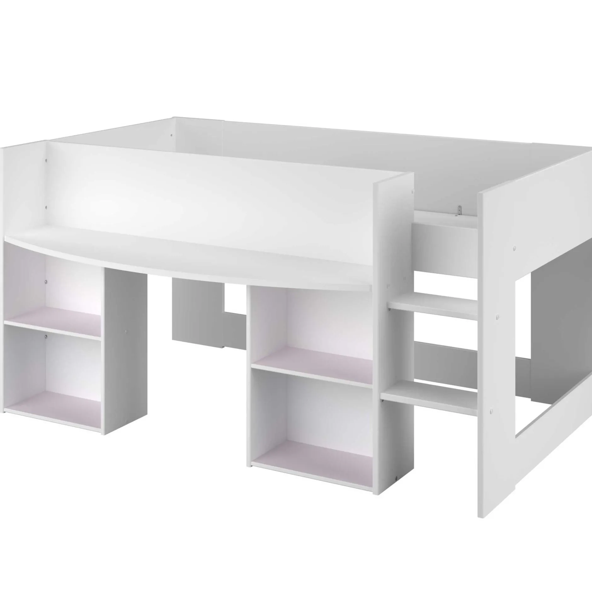 Habhochbett Rue 90x200 mit Schreibtisch - weiß/grau oder weiß/rosa