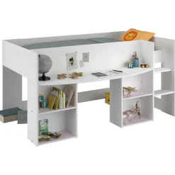 Habhochbett Rue 90x200 mit Schreibtisch - weiß/grau oder weiß/rosa