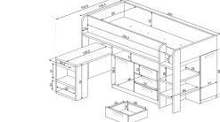 Halbhochbett Beau 90x200 mit Schreibtisch - dunkelblau