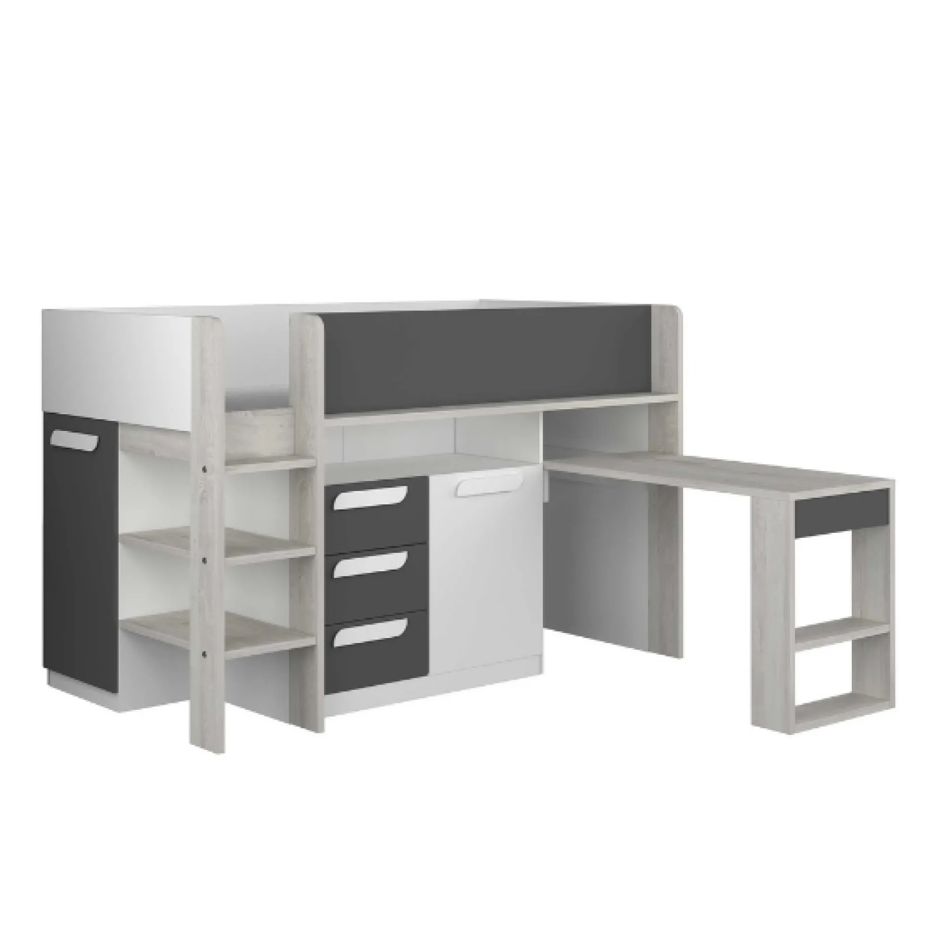 Halbhochbett Beau 90x200 mit Schreibtisch - Farbton grau