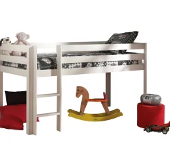 Halbhochbett Bett Charlotte mit Bettzelt und Tunnel Astro - weiß