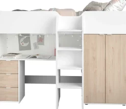 Halbhochbett Bett Neda 90x200cm - weiß/Eiche Dekor