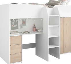 Halbhochbett Bett Neda 90x200cm - weiß/Eiche Dekor