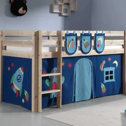 Halbhochbett Charlotte mit Schlafzelt und Aufbewahrungstaschen Astro - Kieferholz