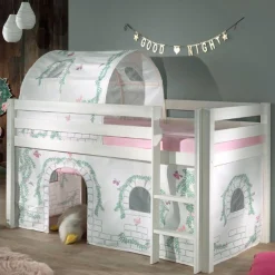 Halbhochbett Charlotte mit Schlafzelt und Betttunnel Birdy - weiß