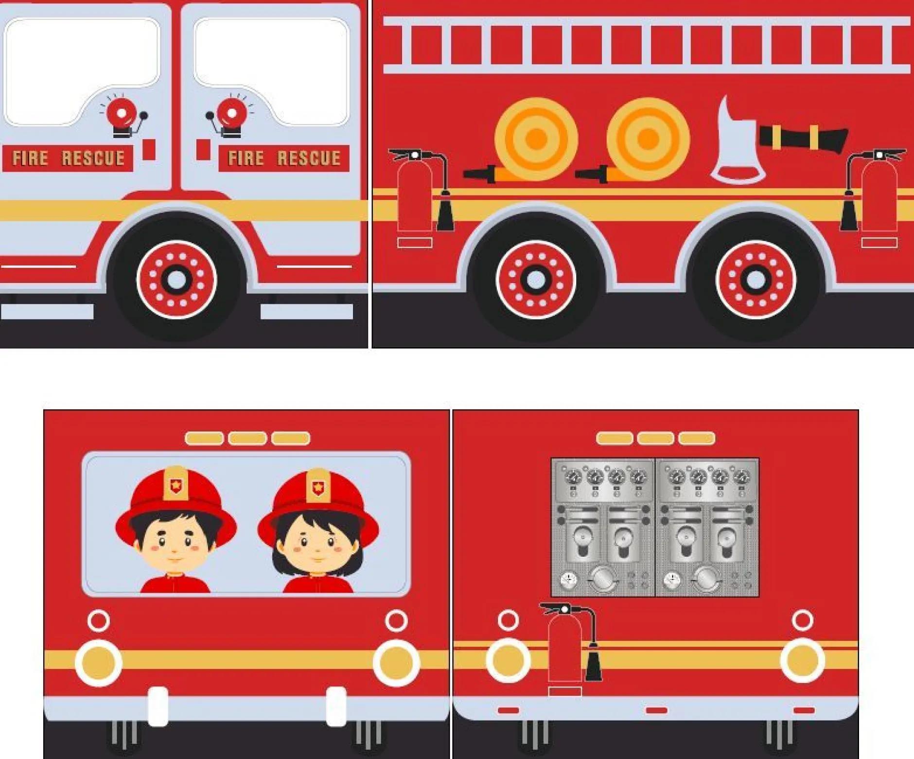 Halbhochbett Charlotte mit Schlafzelt Feuerwehrfahrzeug - Kieferholz