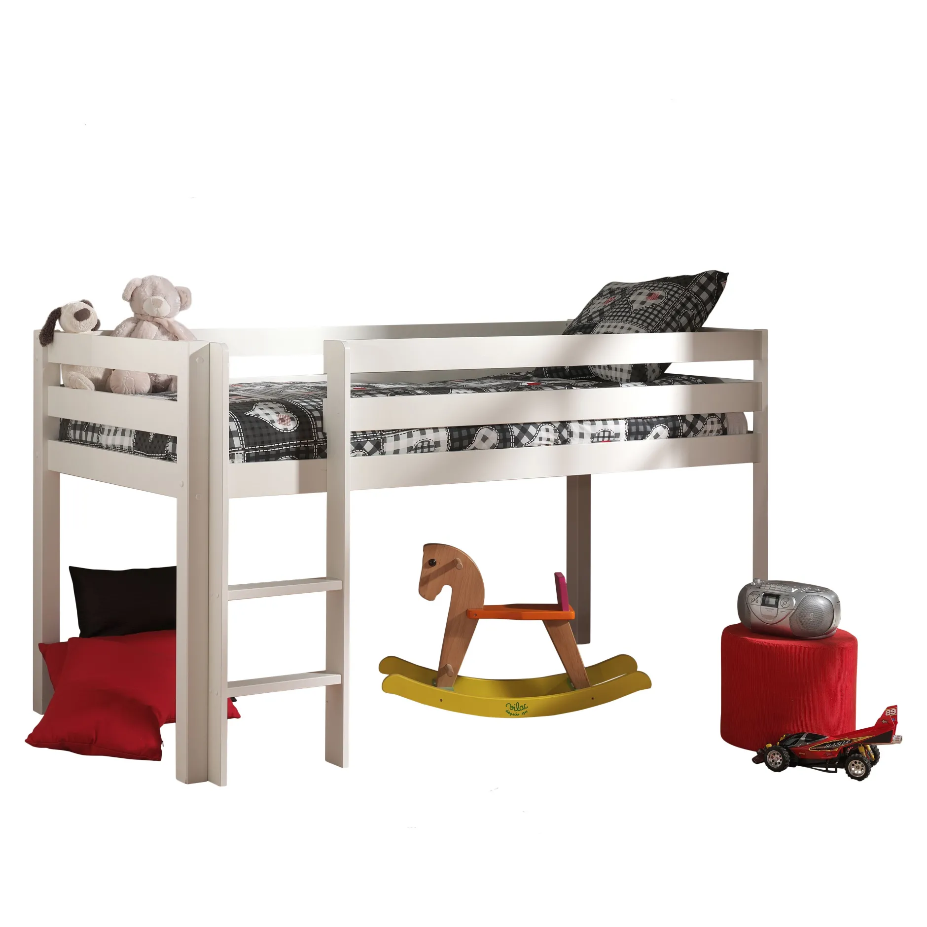 Halbhochbett Charlotte mit Schlafzelt Feuerwehrfahrzeug - weiß