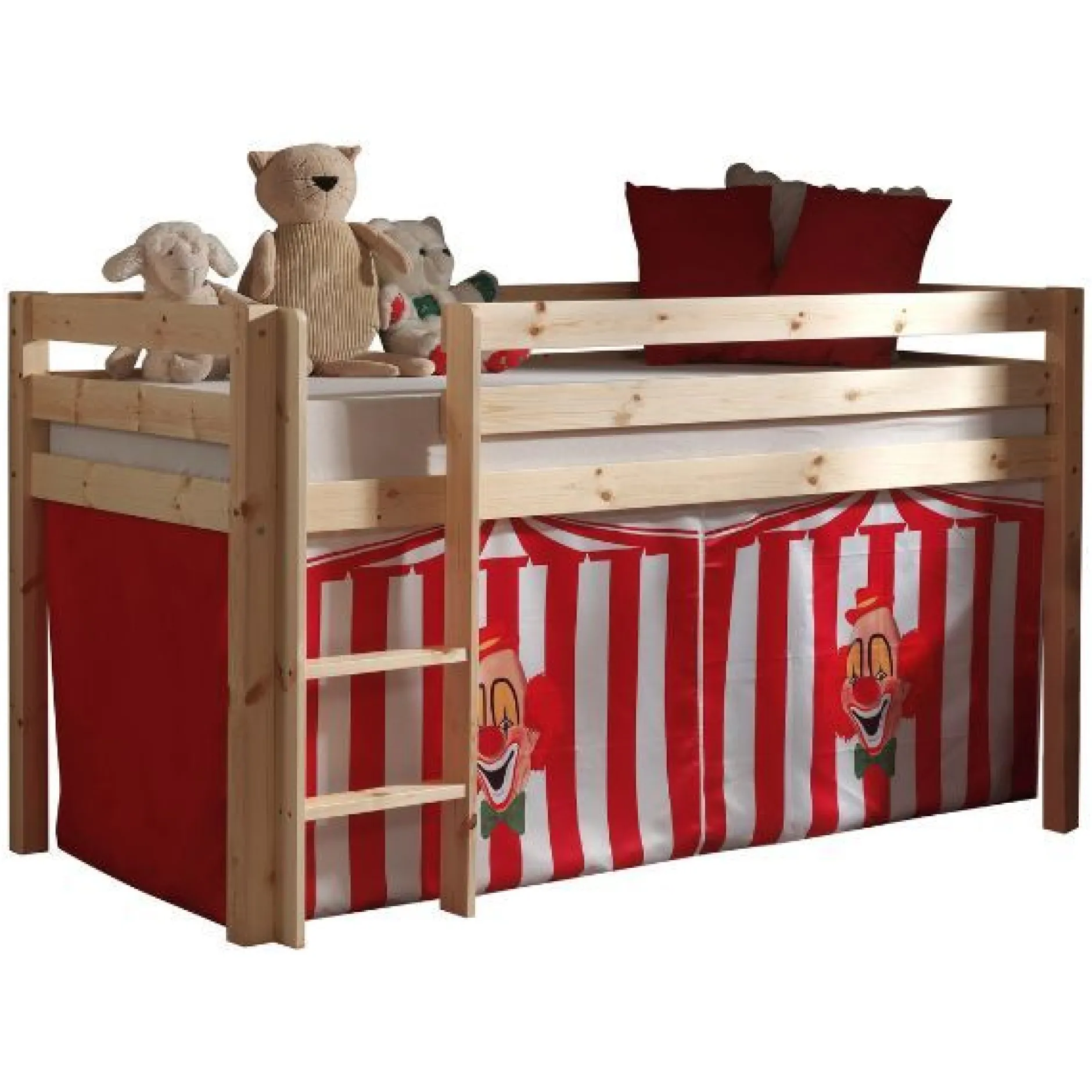Halbhochbett Charlotte mit Spielzelt Zirkus - Kieferholz