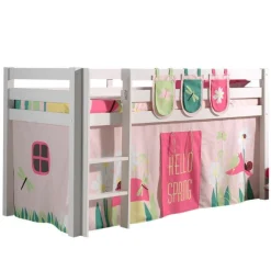 Halbhochbett Charlotte mit Schlafzelt und Aufbewahrungstaschen Spring - weiß