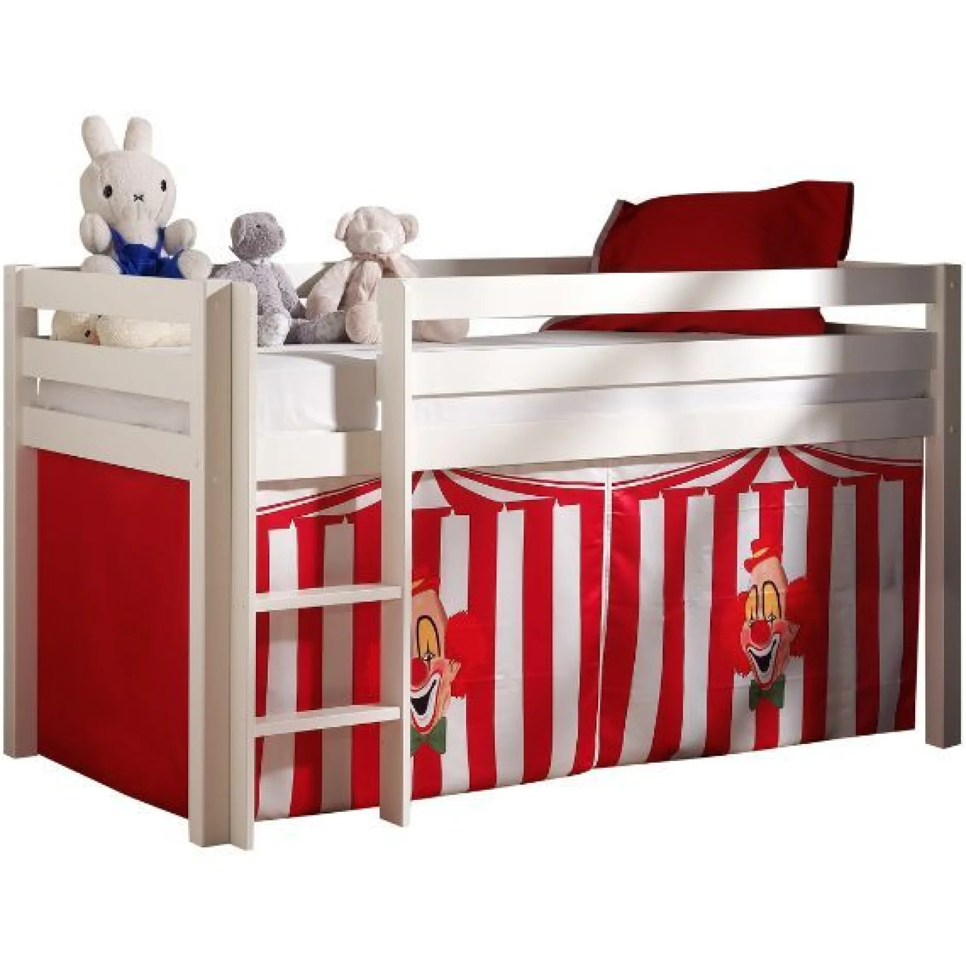 Halbhochbett Charlotte weiß mit Spielzelt Zirkus