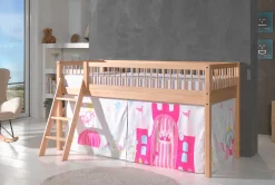 Halbhochbett Forrest mit Bettzelt Princess - Buchenholz