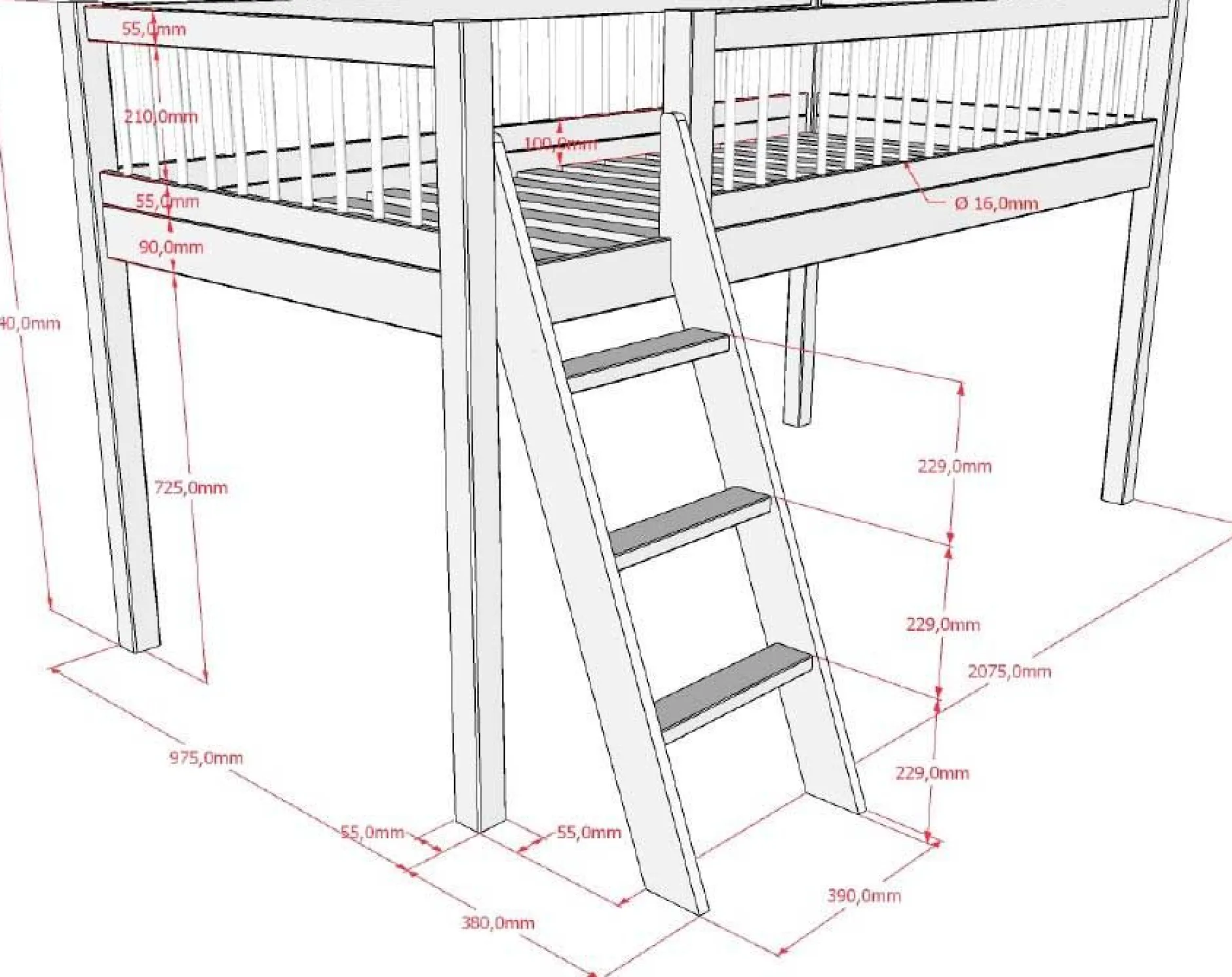 Halbhochbett Forrest mit Bettzelt Princess - Buchenholz