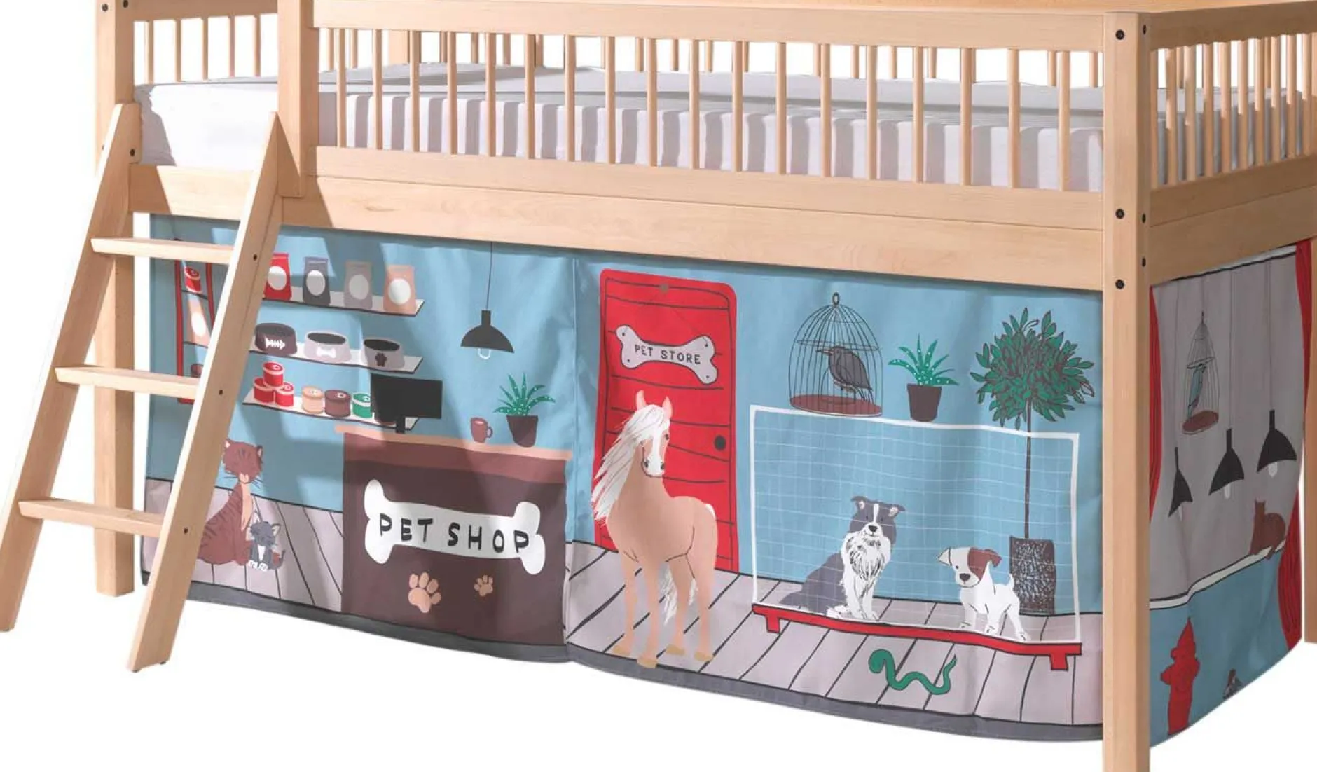 Halbhochbett Forrest mit Schlafzelt Pet Shop - Buchenholz
