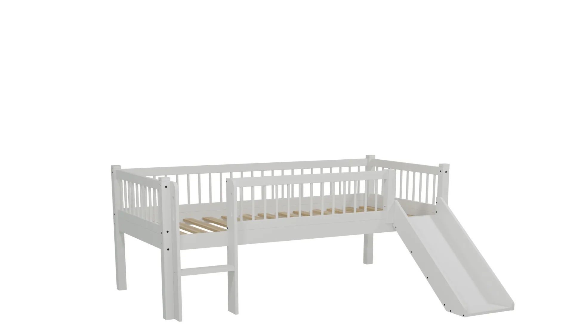 Halbhochbett Forrest - 90 x 200cm - mit Rutsche - Buche massiv - weiß