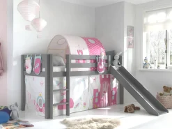 Halbhochbett mit Rutsche Astrid mit Schlafzelt, Tunnel und Stautaschen Princess II - grau