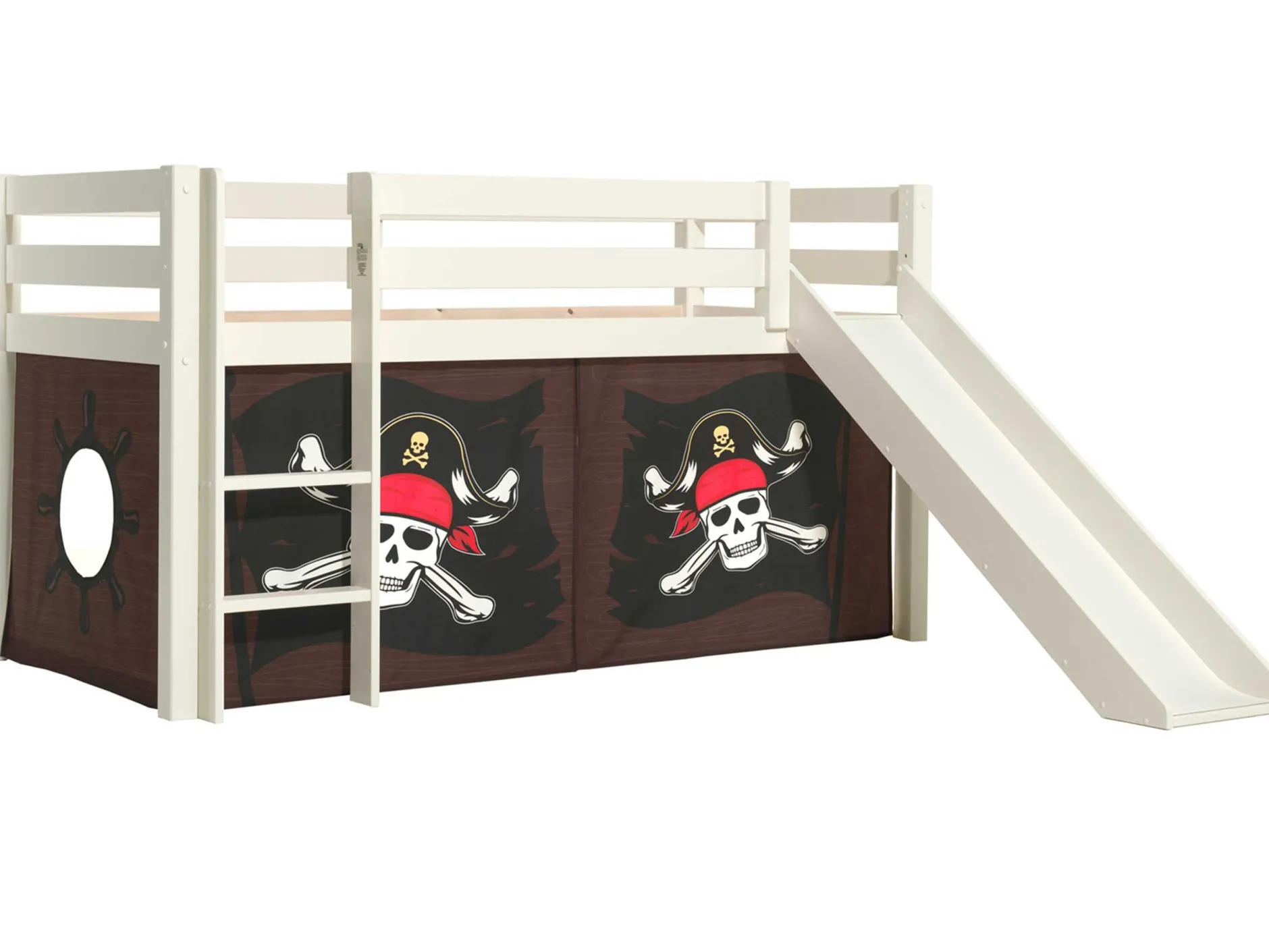 Halbhochbett mit Rutsche Astrid mit Schlafzelt Caribbean Pirates - weiß