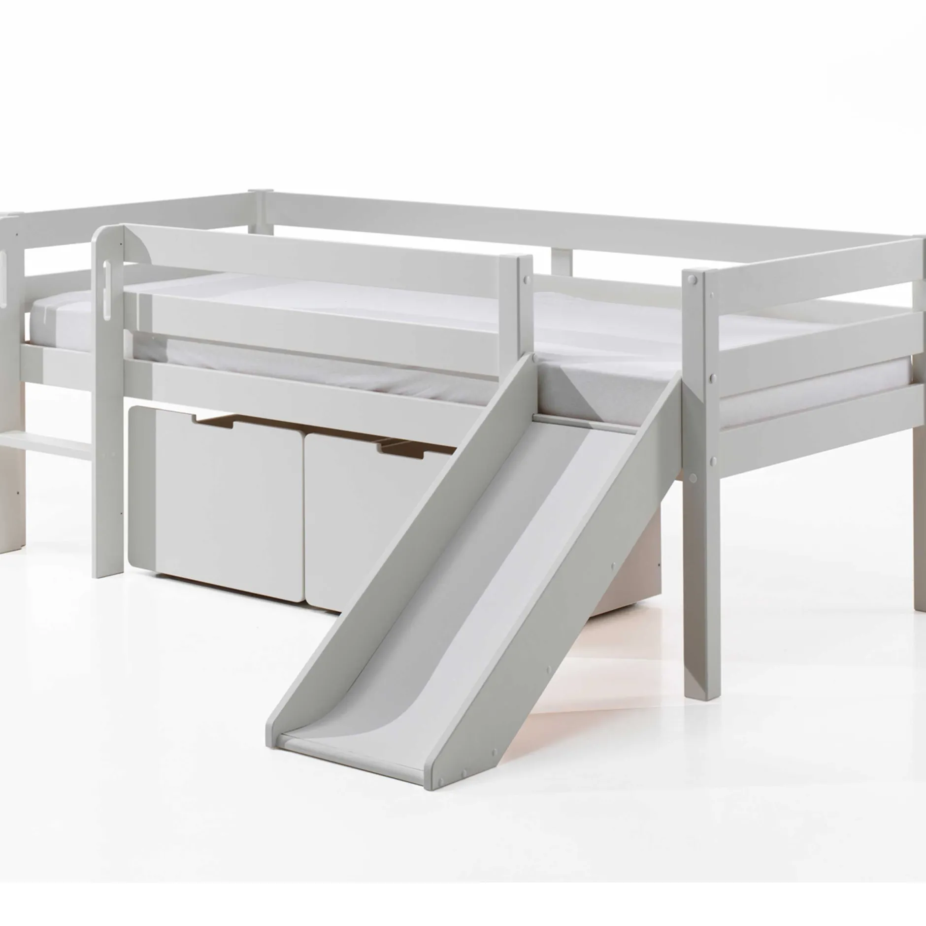 Halbhochbett mit Rutsche Pip mit 2 Schubladen 90 x 200 Kiefer - weiß