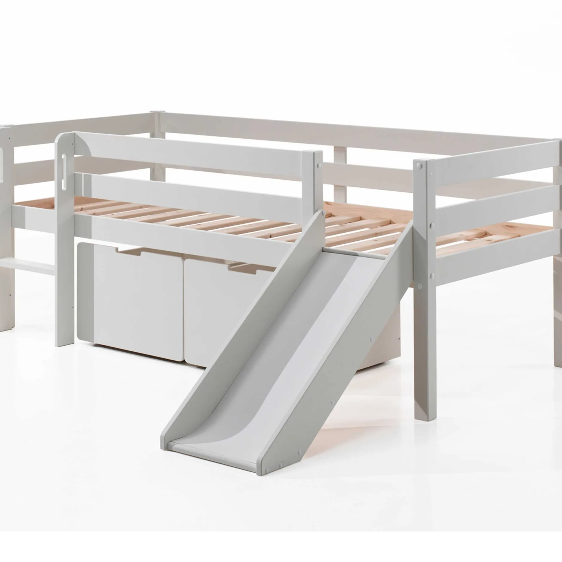 Halbhochbett mit Rutsche Pip mit 2 Schubladen 90 x 200 Kiefer - weiß