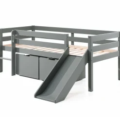 Halbhochbett mit Rutsche Pip mit 2 Schubladen 90 x 200 Kiefer - grau