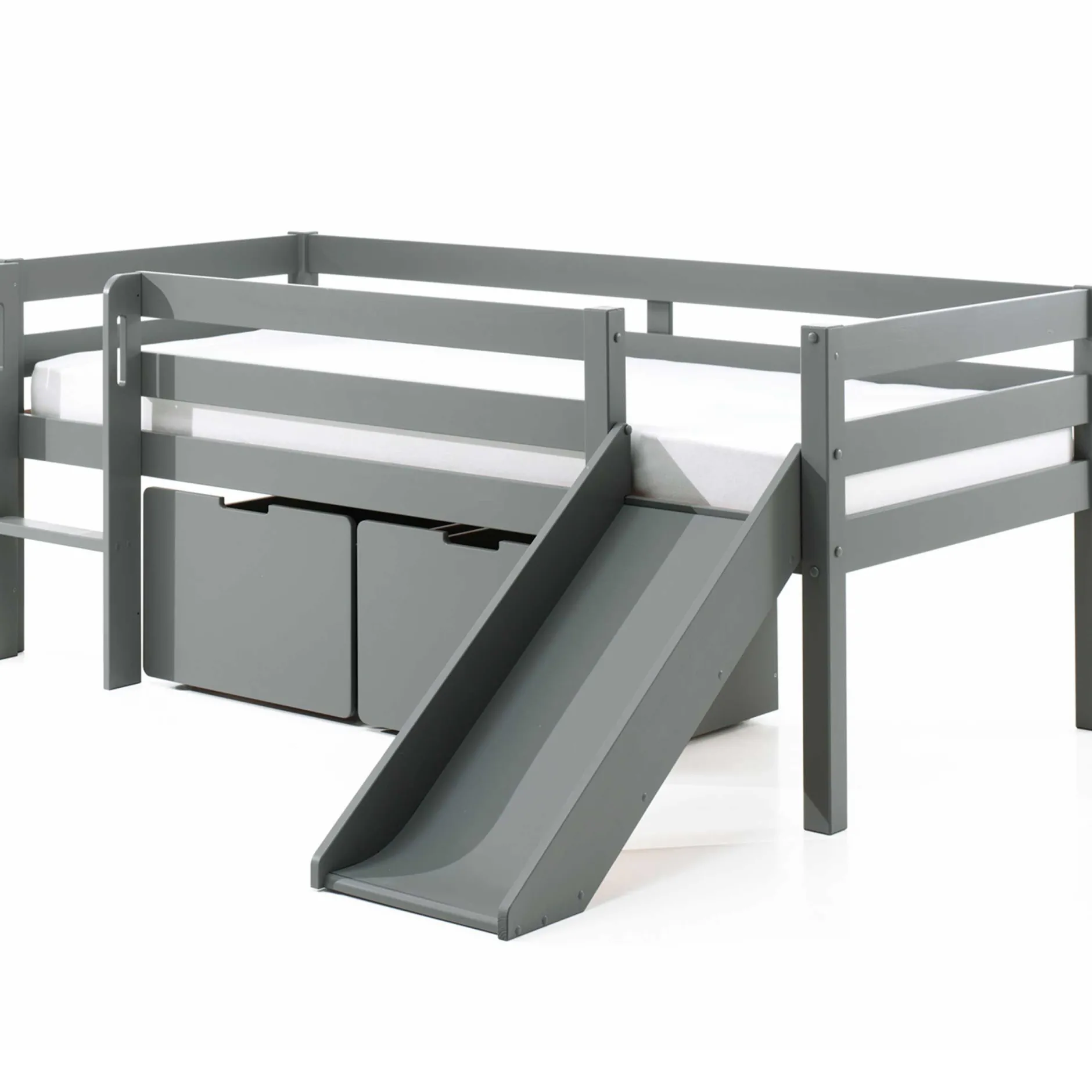 Halbhochbett mit Rutsche Pip mit 2 Schubladen 90 x 200 Kiefer - grau