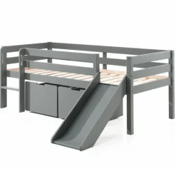 Halbhochbett mit Rutsche Pip 90 x 200 mit 2 Schubladen und Regal Kiefer - grau