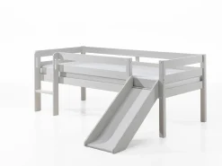 Halbhochbett mit Rutsche Pip 90 x 200 mit 2 Schubladen und Regal Kiefer - grau