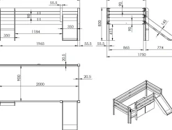 Halbhochbett Pip mit Rutsche 90 x 200 Kiefer - weiß