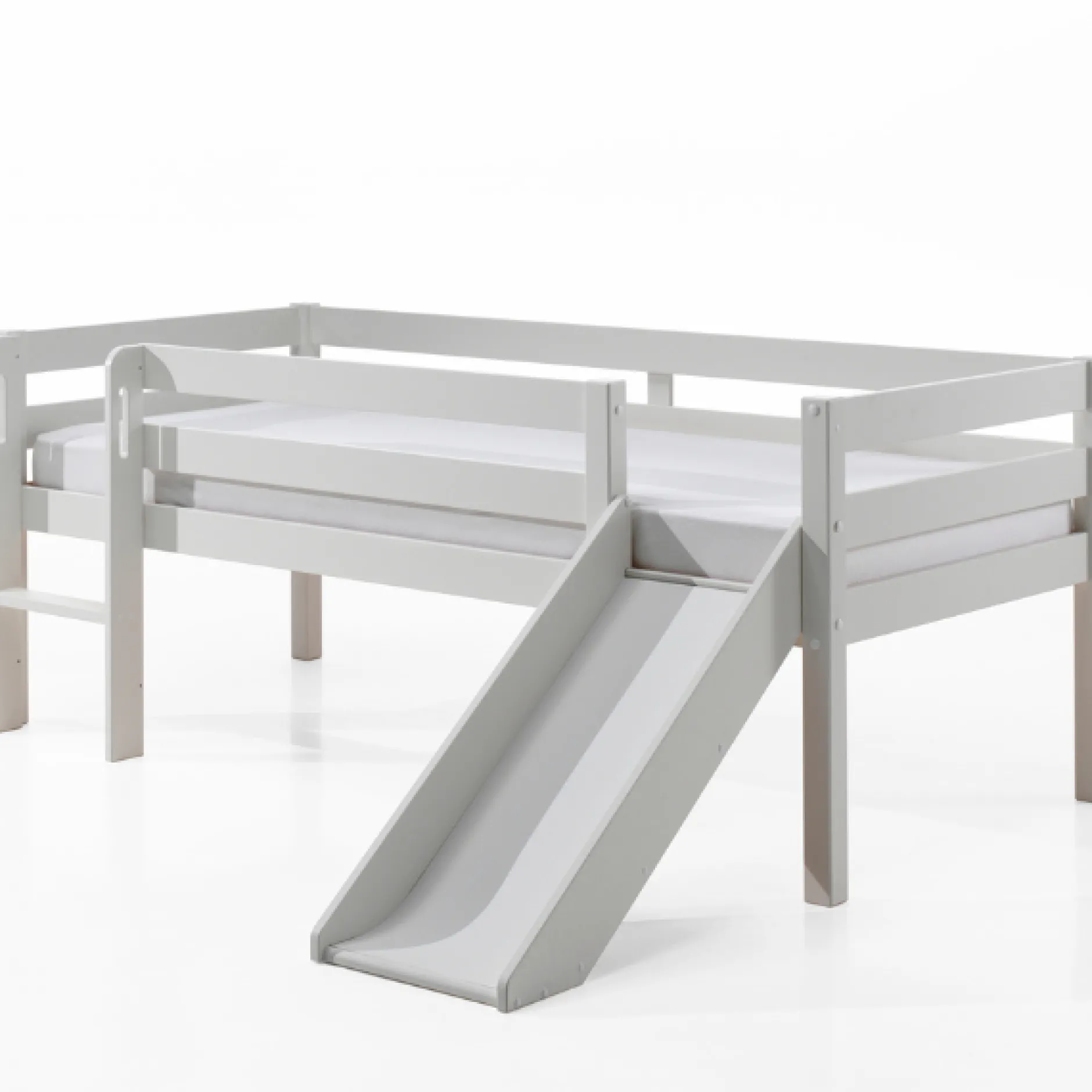 Halbhochbett Pip 90x200 cm mit Rutsche und 1 Wandregal-weiß