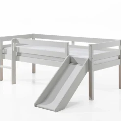 Halbhochbett Pip 90x200 cm mit Rutsche, 2 Schubladen und 1 Wandregal-weiß