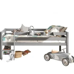 Halbhochbett Pip 90x200 cm mit 1 Wandregal-grau