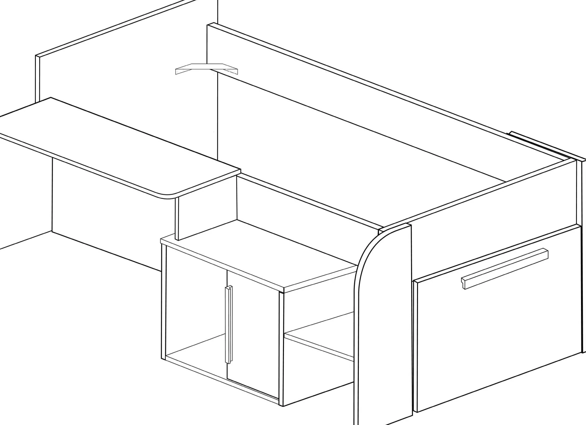Halbhochbett Sacha mit Schreibtisch - 206x135x90 cm - Weiß/Eiche