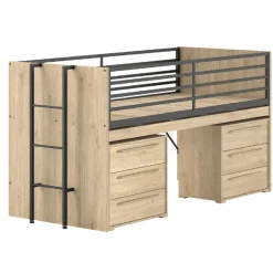 Halbhochbett Sammie 90x200cm - mit Schreibtisch und Kommode - Eiche Dekor