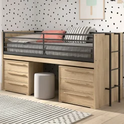 Halbhochbett Sammie 90x200cm - mit Schreibtisch und Kommode - Eiche Dekor