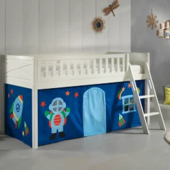 Halbhochbett Scottie 90x200 cm mit Astronauten-Spielvorhang-weiß