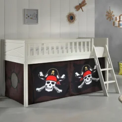Halbhochbett Scottie 90x200 cm mit Piratenspielvorhang-weiß