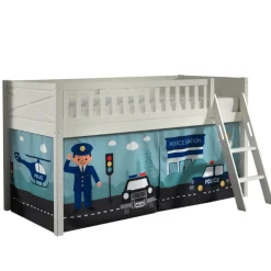 Halbhochbett Scottie 90x200 cm mit Polizei-Spielvorhang-weiß