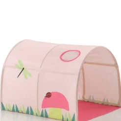 Halbhochbett Scottie 90x200 cm mit Rutsche, Federspielvorhang, 3 Aufbewahrungstaschen und Betttunnel-weiß