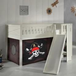 Halbhochbett Scottie 90x200 cm mit Rutsche und Piratenspielvorhang-weiß