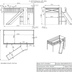 Halbhochbett Scottie 90x200 cm mit Rutsche, Prinzessinnen-Spielvorhang, 3 Aufbewahrungstaschen und Betttunnel-weiß