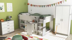 Halbhohes Bett Thierry matt weiß/dunkelgrau