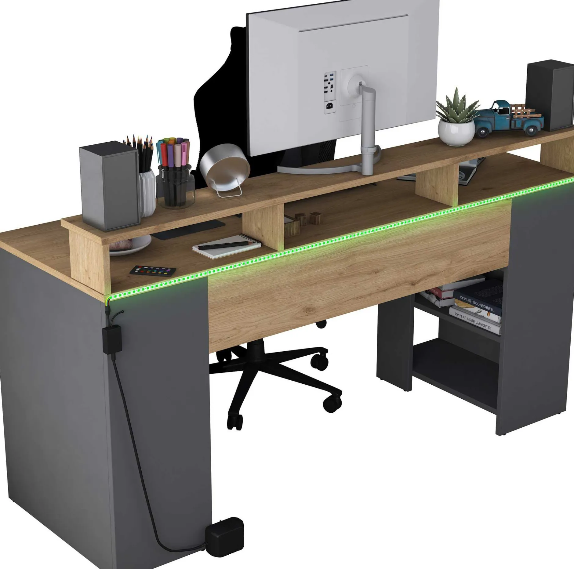 HA122 - 3000 Schreibtisch | 100 % MELAMIN | Walnuss, Anthrazit