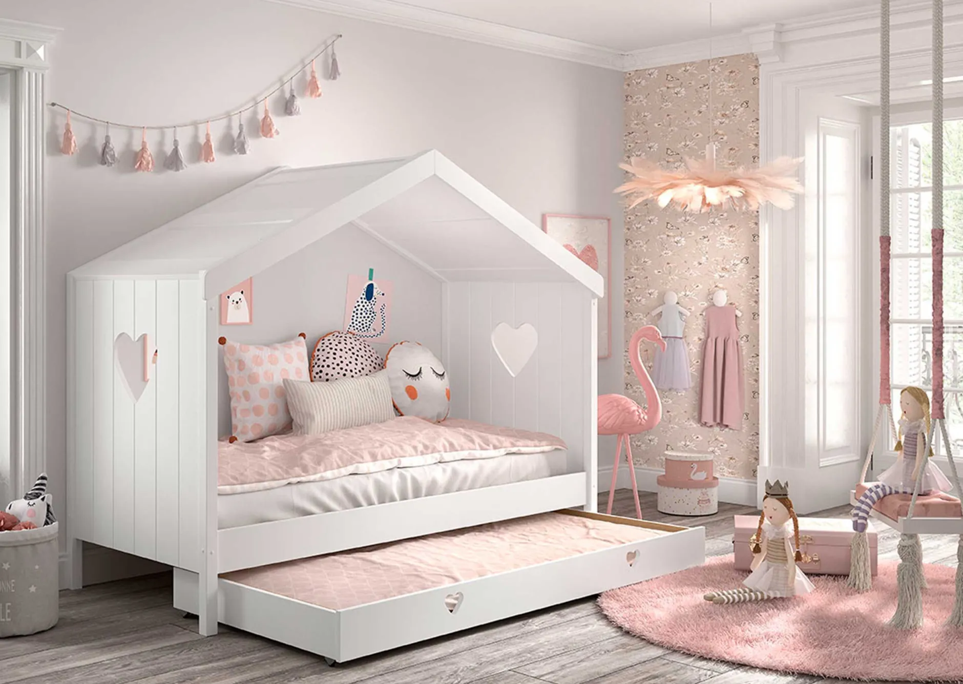 Hausbett Amori mit Bettschublade - weiß
