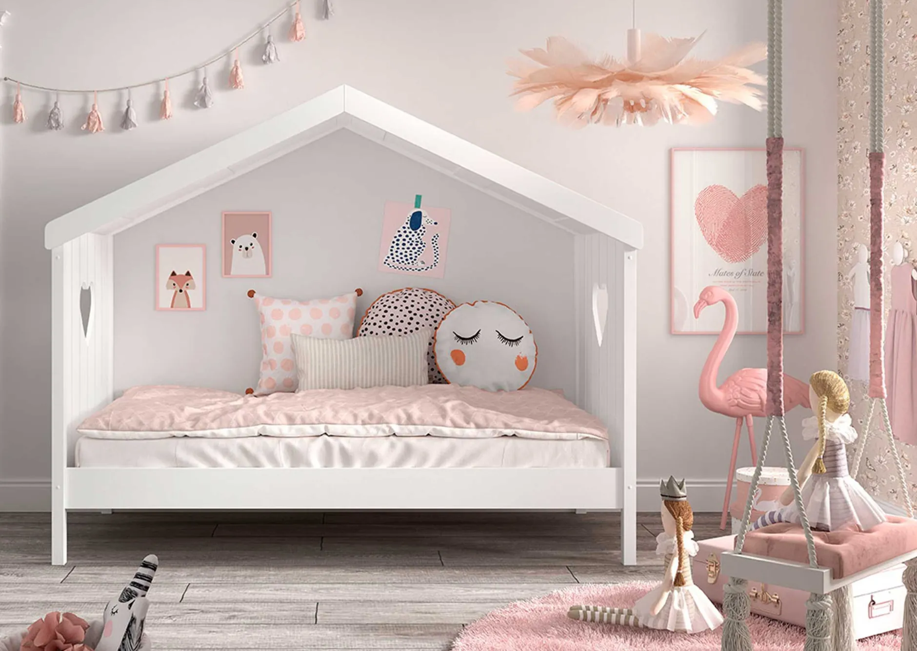 Hausbett Amori mit Bettschublade - weiß