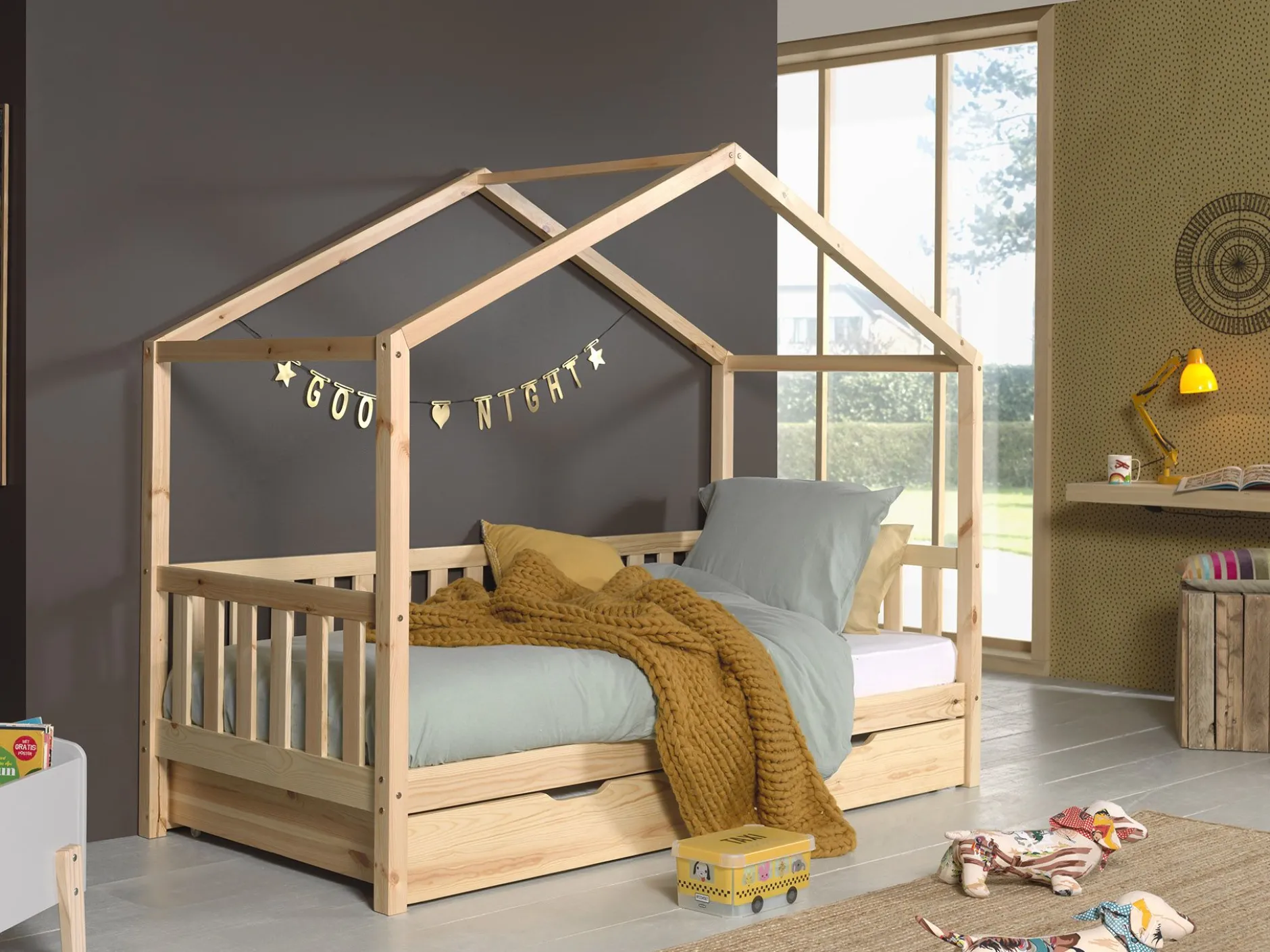 Haus Bett Dallas 2 90x200 - Kieferholz