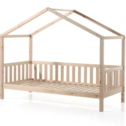 Hausbett Dallas 2 90x200 mit Bettkasten und Voile mit Schmetterlingsmuster - Kieferholz/rosa