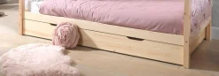 Hausbett Dallas 3 90x200 mit Bettkasten und Voile mit Schmetterlingsmuster - kieferholz/rosa