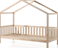 Hausbett Dallas 2 90x200 und Voile mit Schmetterlingsmuster - Kieferholz/rosa