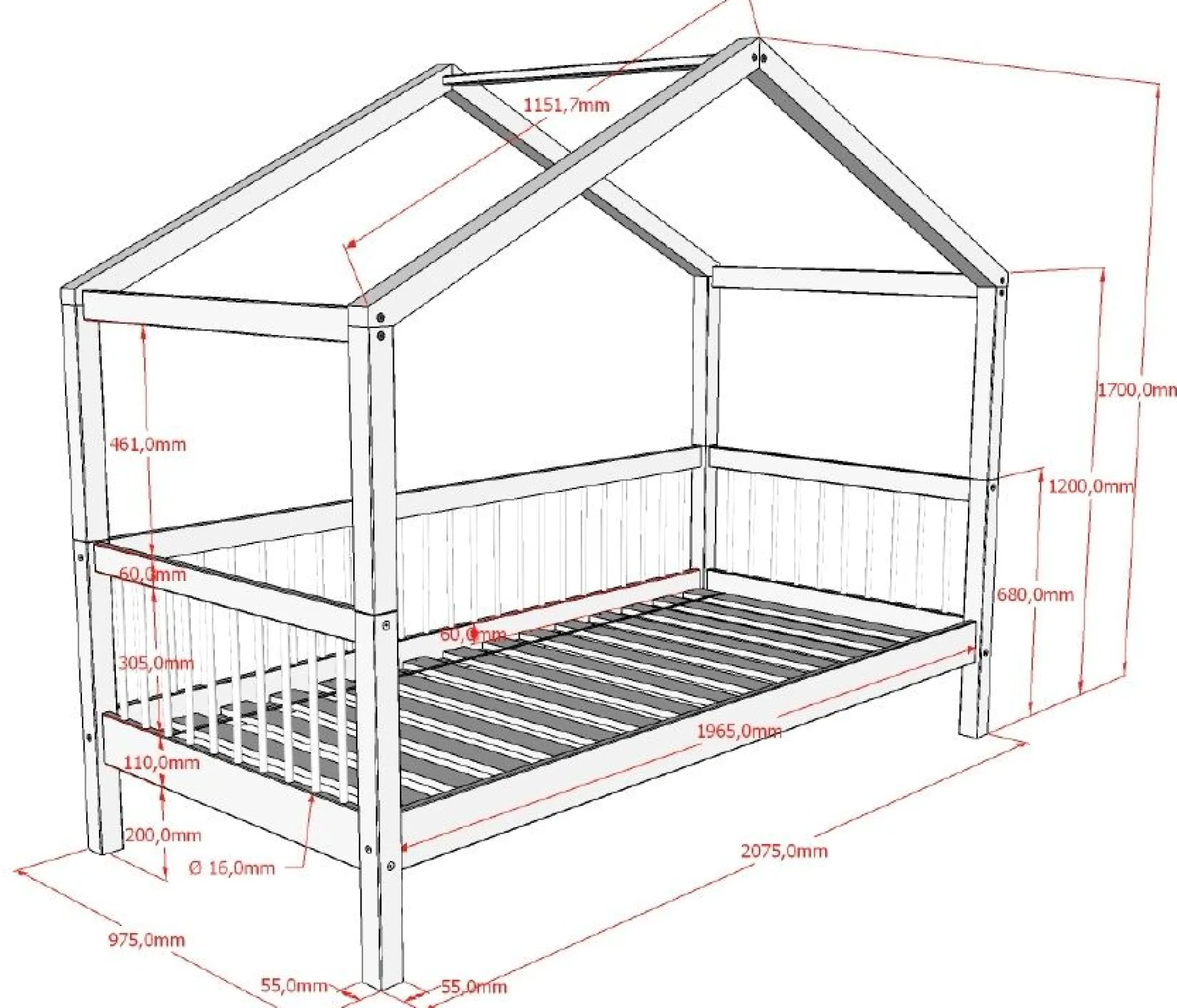 Hausbett Forrest 90x200cm - Massivholz Buche