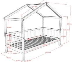Hausbett Forrest 90x200cm mit Bettgitter und Bettkasten - Buche